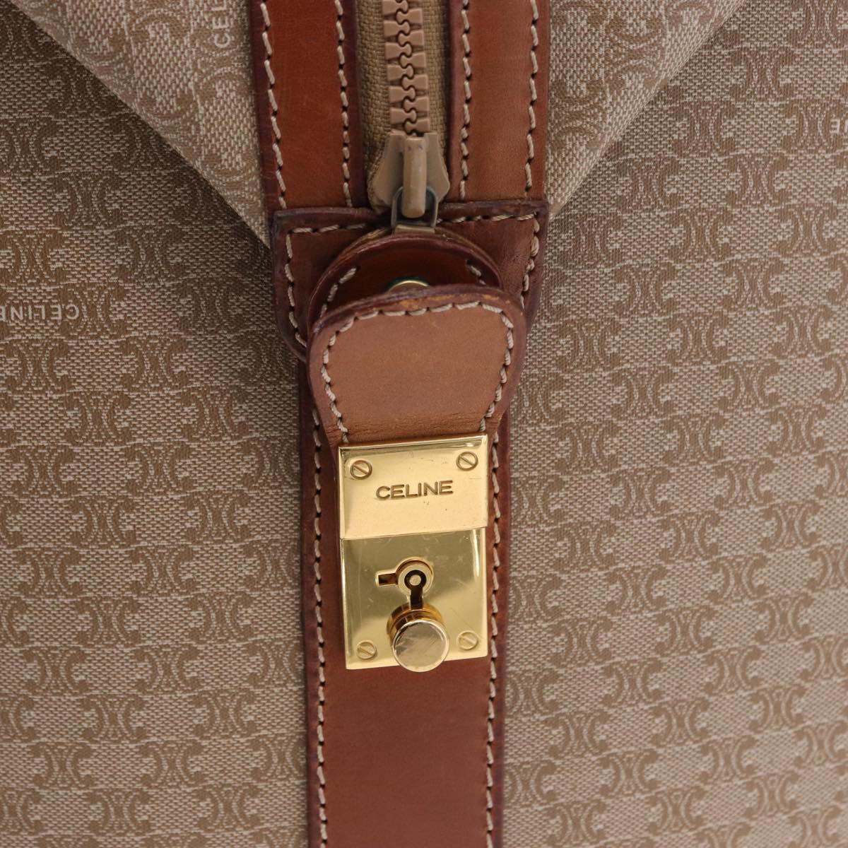 CELINE Macadam Canvas Boston Bag PVC Beige Gold Auth ki6755A