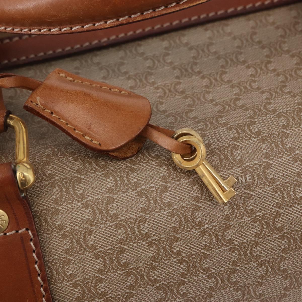 CELINE Macadam Canvas Boston Bag PVC Beige Gold Auth ki6755A