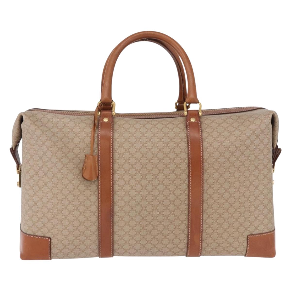 CELINE Macadam Canvas Boston Bag PVC Beige Gold Auth ki6755A