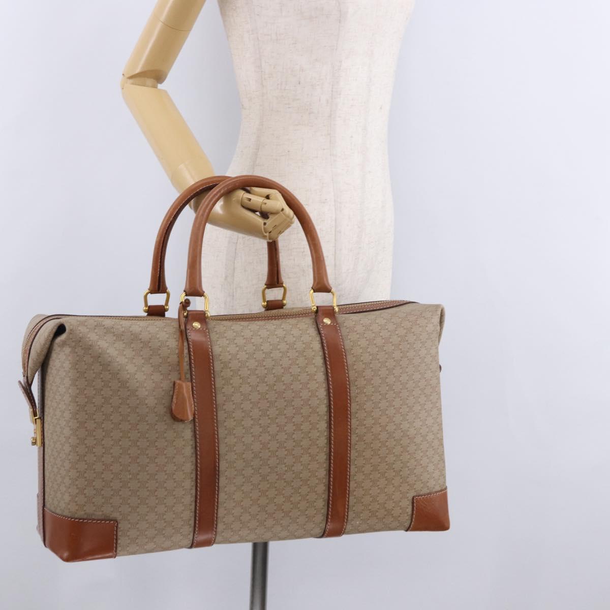CELINE Macadam Canvas Boston Bag PVC Beige Gold Auth ki6755A