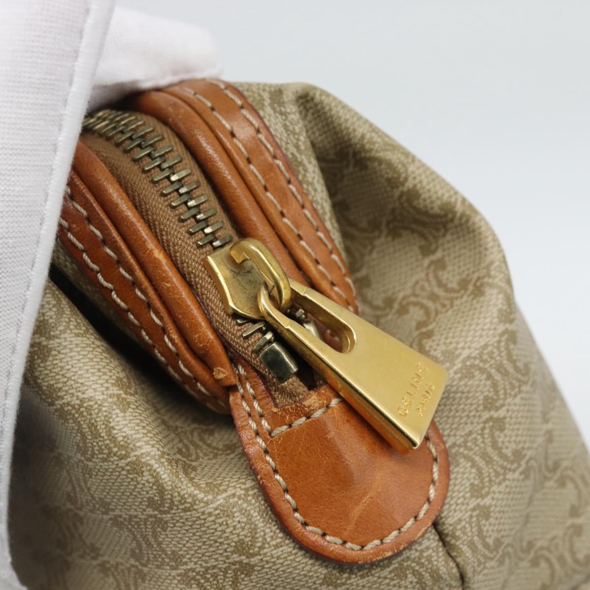 CELINE Macadam Canvas Pouch PVC Beige Gold Auth ki6758