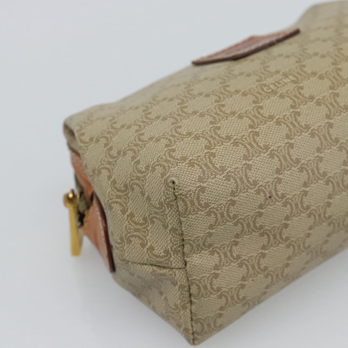 CELINE Macadam Canvas Pouch PVC Beige Gold Auth ki6758
