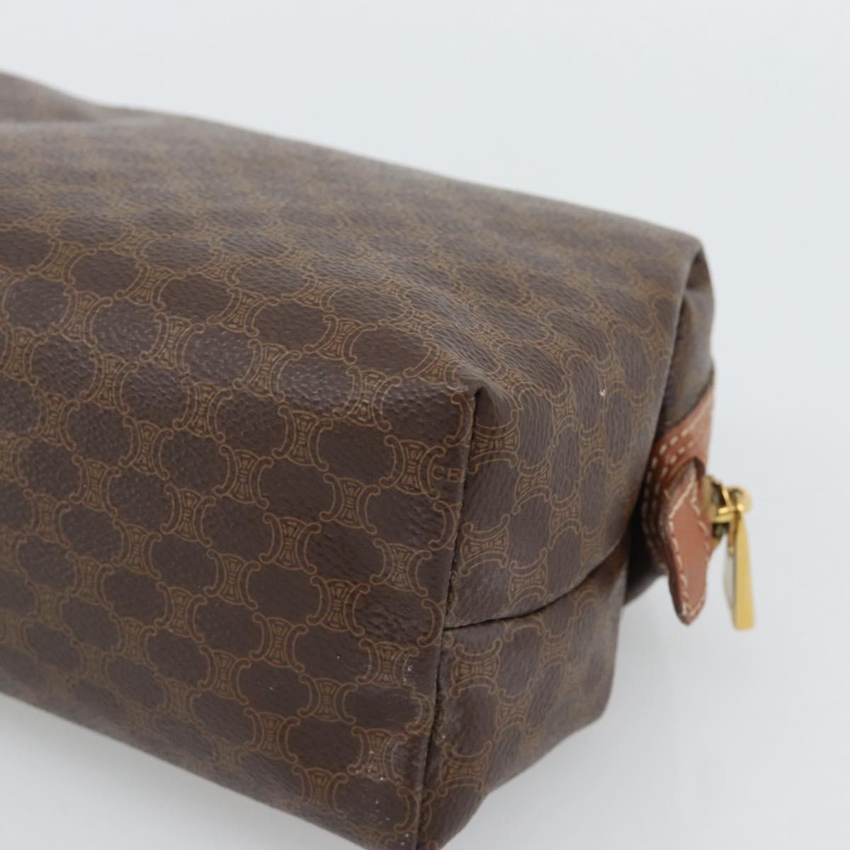 CELINE Macadam Canvas Pouch PVC Leather Brown Gold Auth ki6759