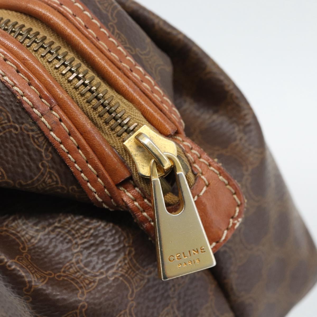 CELINE Macadam Canvas Pouch PVC Leather Brown Gold Auth ki6759
