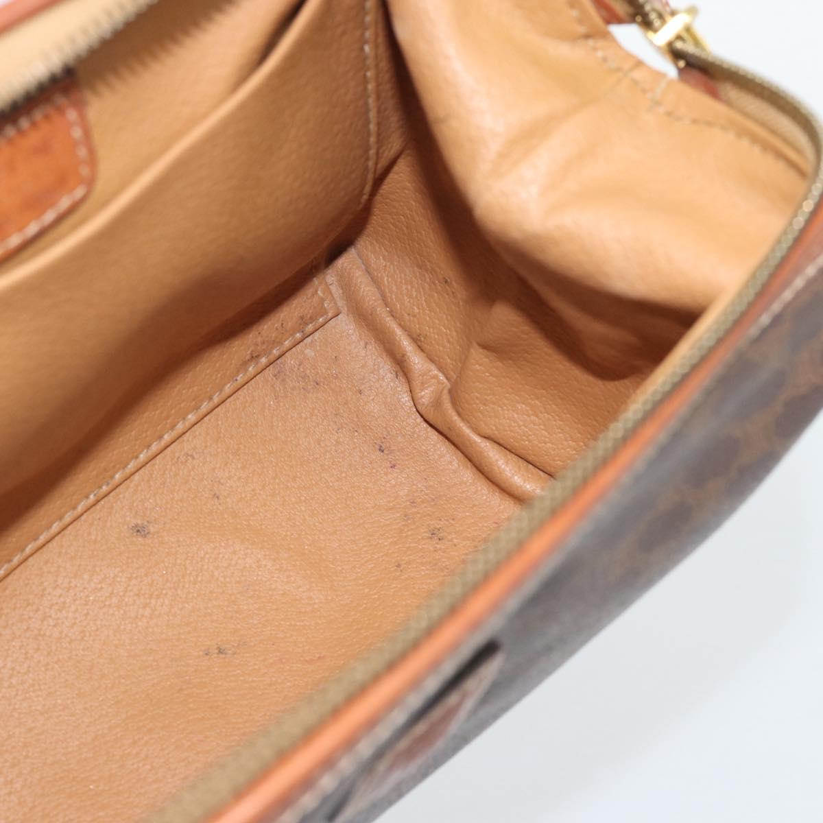 CELINE Macadam Canvas Pouch PVC Leather Brown Gold Auth ki6759