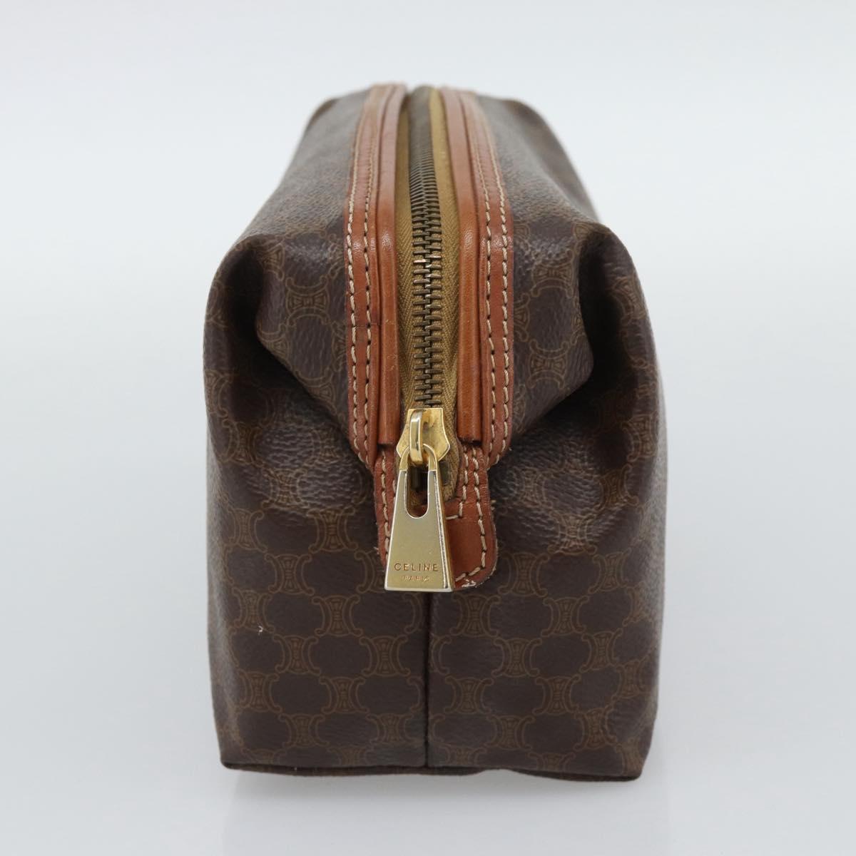 CELINE Macadam Canvas Pouch PVC Leather Brown Gold Auth ki6759