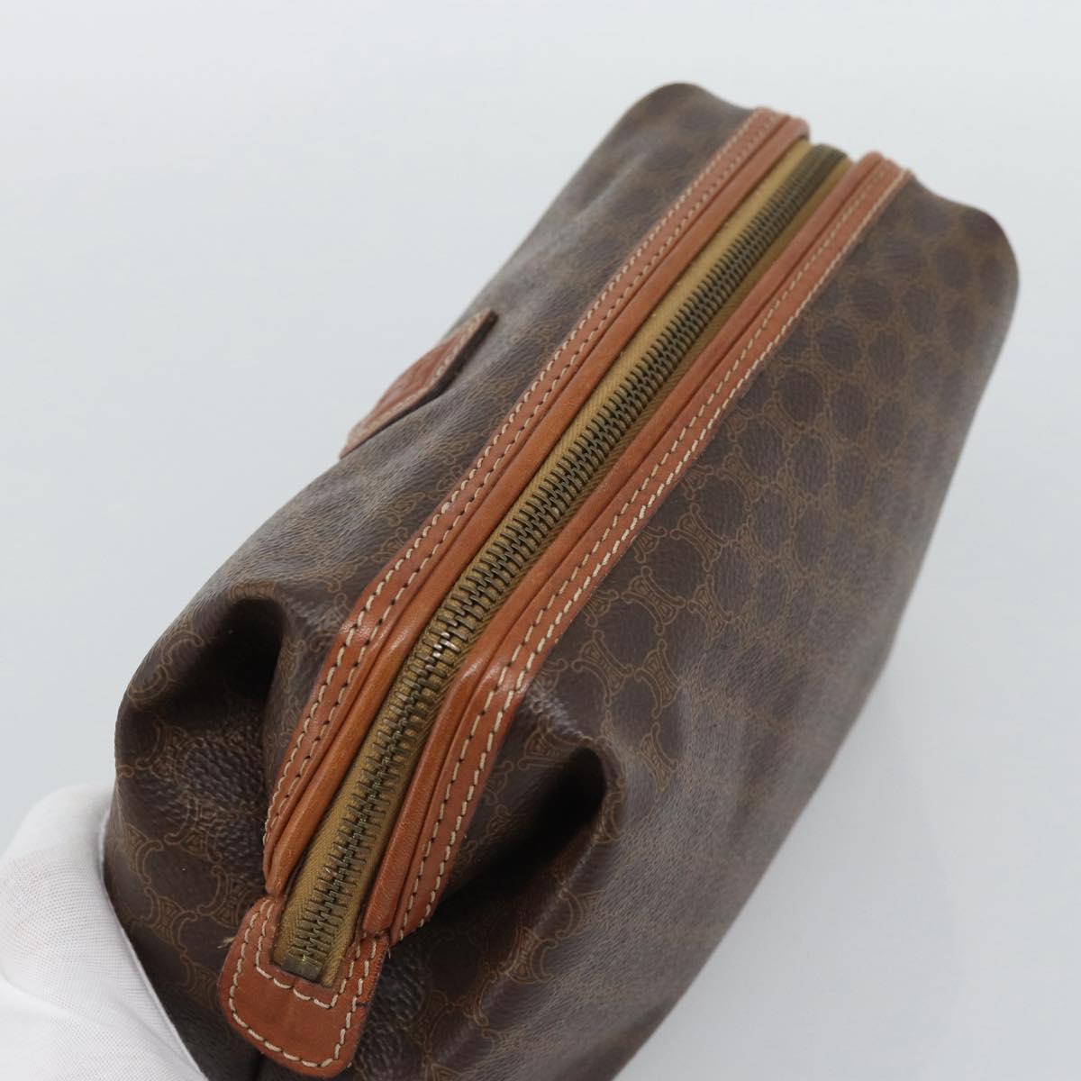 CELINE Macadam Canvas Pouch PVC Leather Brown Gold Auth ki6759