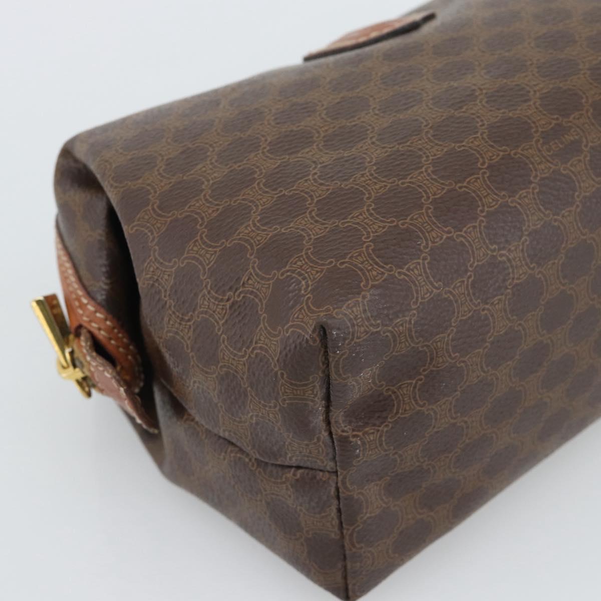CELINE Macadam Canvas Pouch PVC Leather Brown Gold Auth ki6759