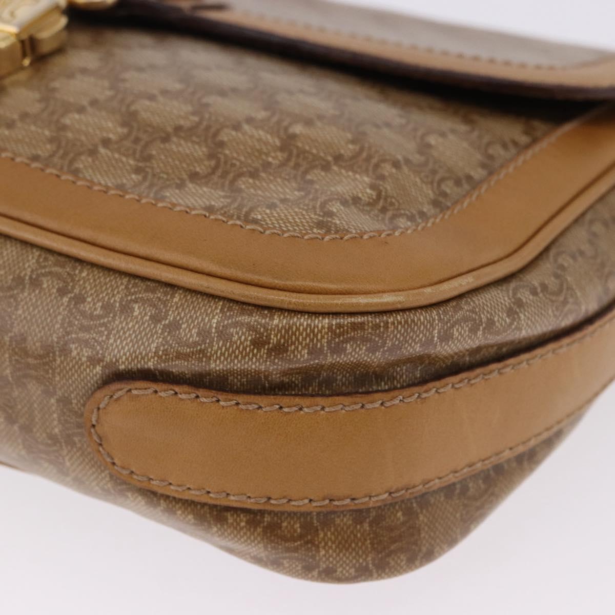 CELINE Macadam Canvas Shoulder Bag PVC Beige Gold Auth ki6762