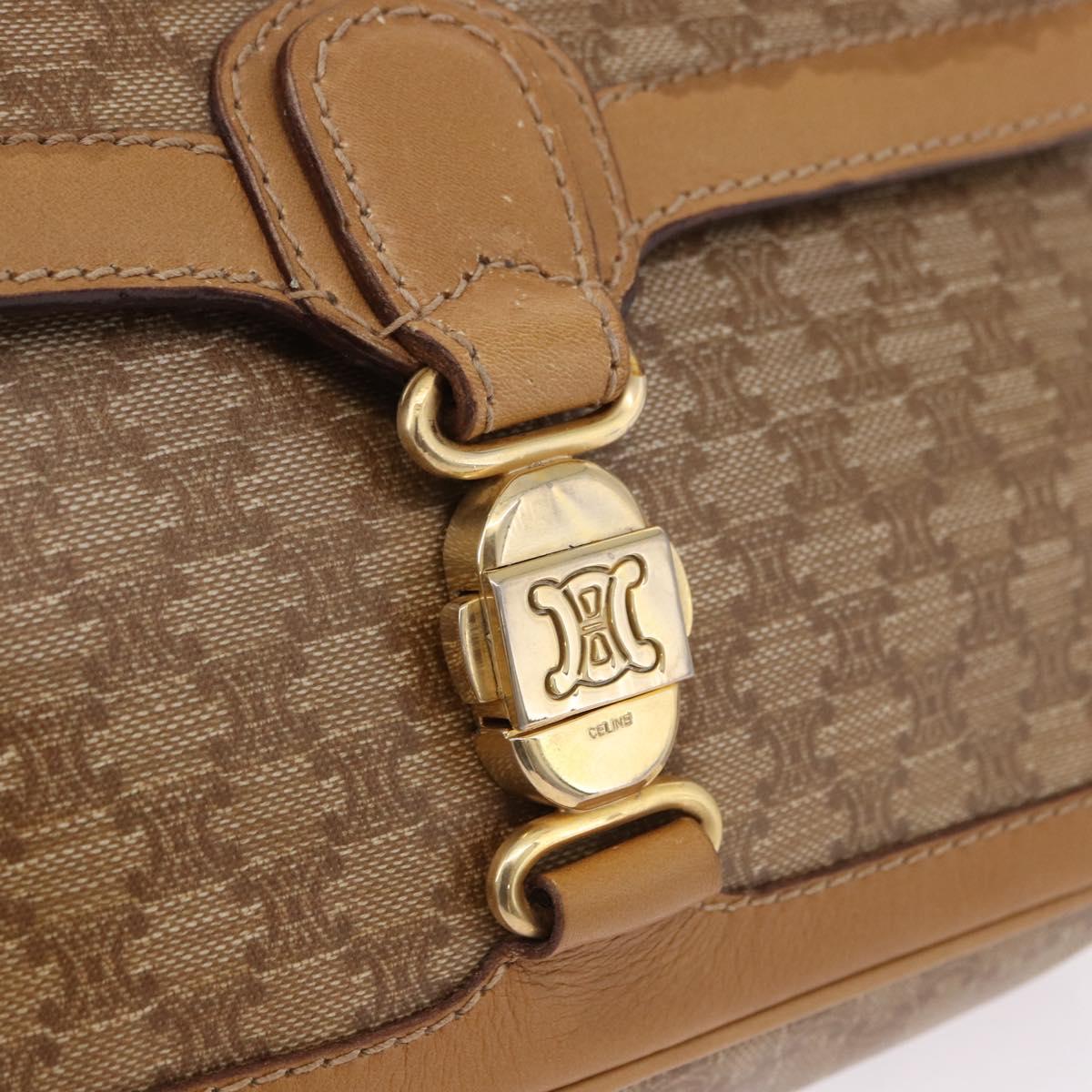 CELINE Macadam Canvas Shoulder Bag PVC Beige Gold Auth ki6762