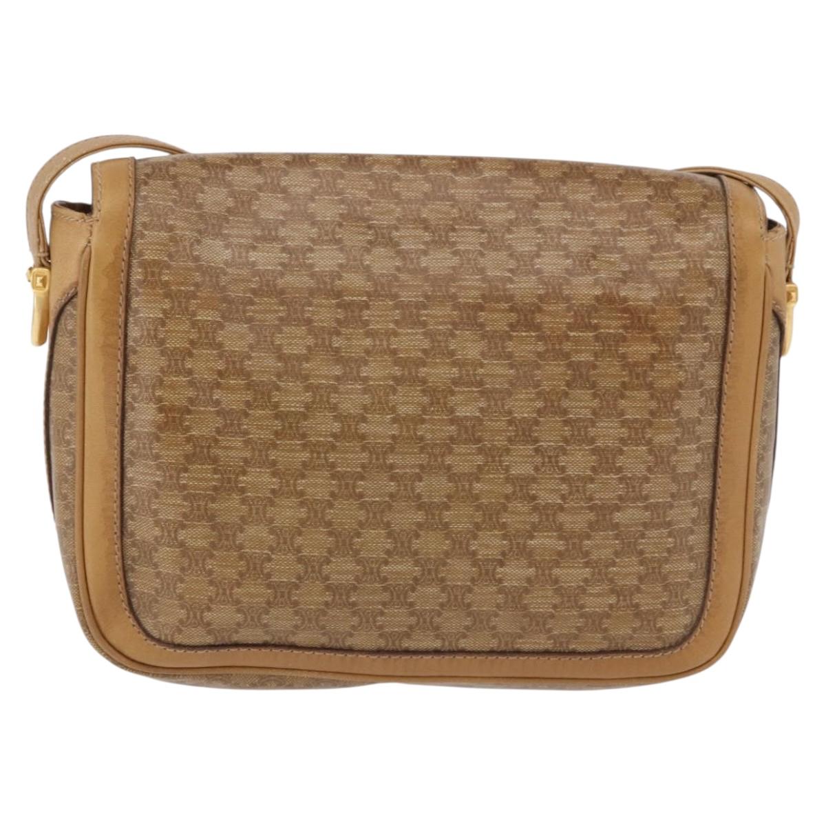CELINE Macadam Canvas Shoulder Bag PVC Beige Gold Auth ki6762