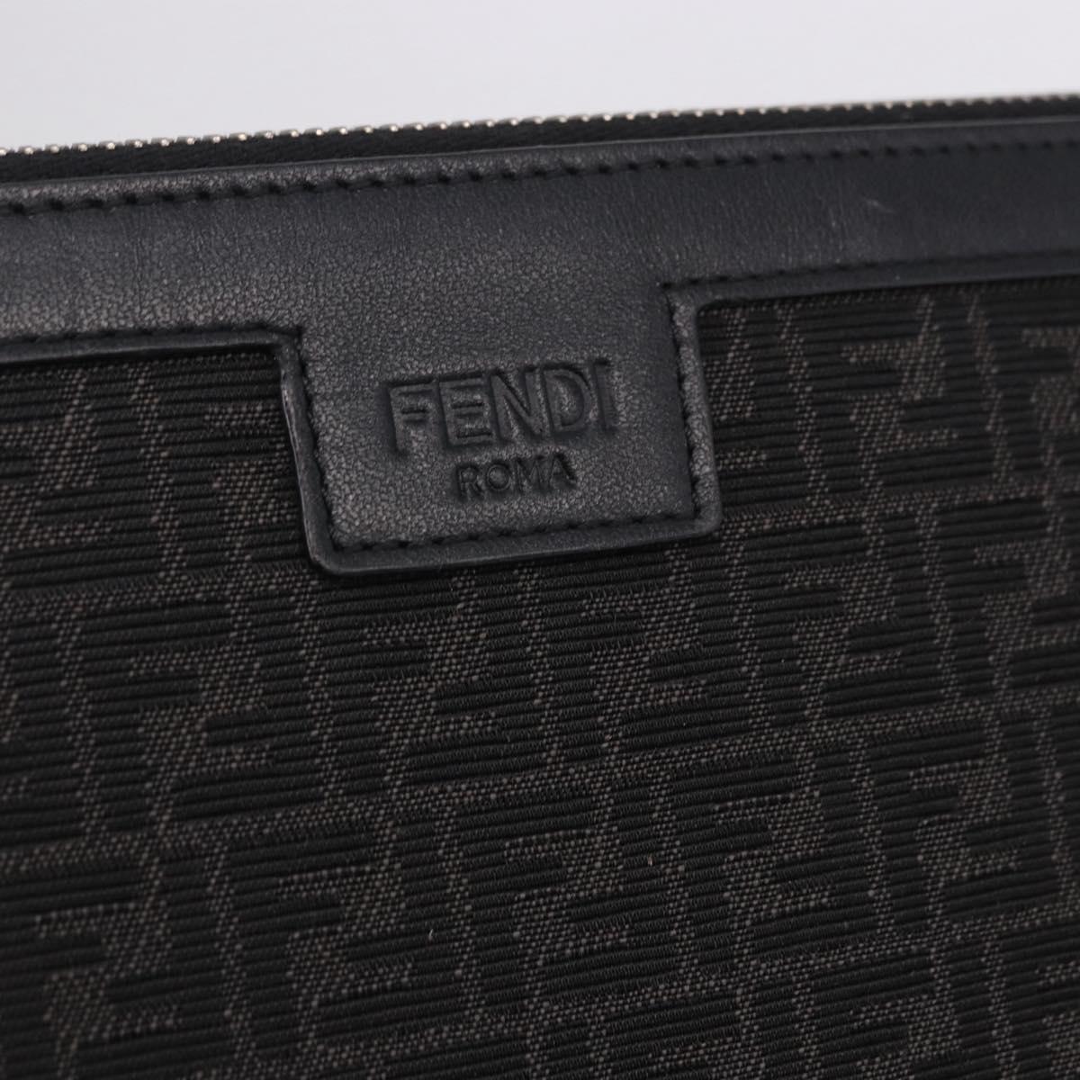 FENDI Zucchino Canvas Clutch Bag Black Auth ki6765V
