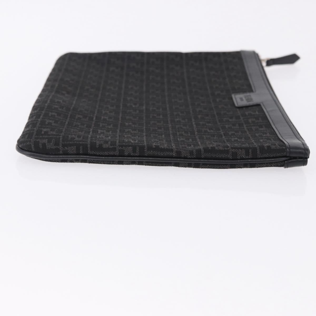 FENDI Zucchino Canvas Clutch Bag Black Auth ki6765V