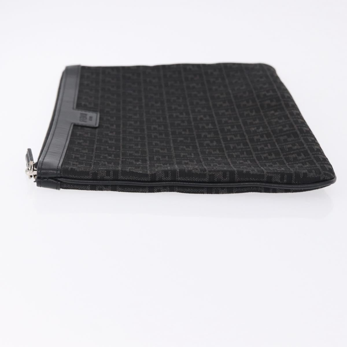 FENDI Zucchino Canvas Clutch Bag Black Auth ki6765V