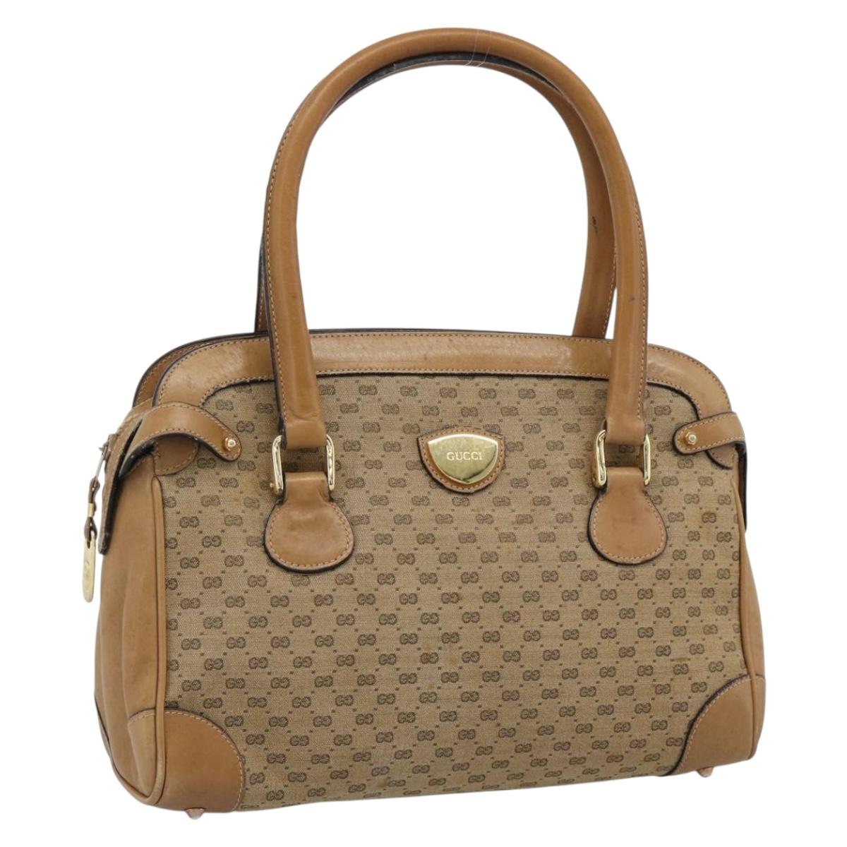 GUCCI Micro GG Canvas Hand Bag Beige Gold Auth ki6766