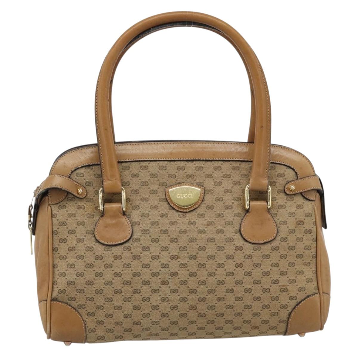 GUCCI Micro GG Canvas Hand Bag Beige Gold Auth ki6766