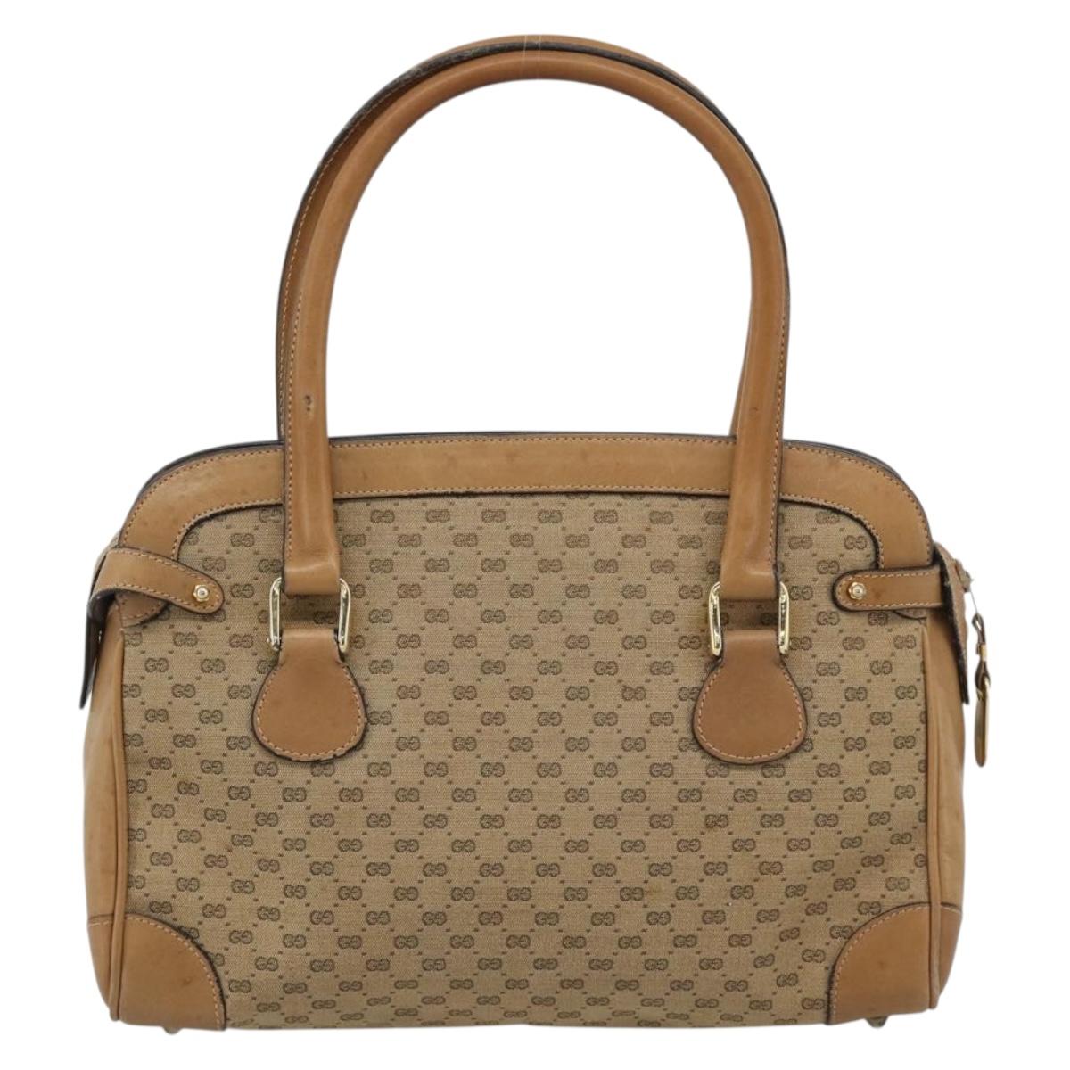 GUCCI Micro GG Canvas Hand Bag Beige Gold Auth ki6766
