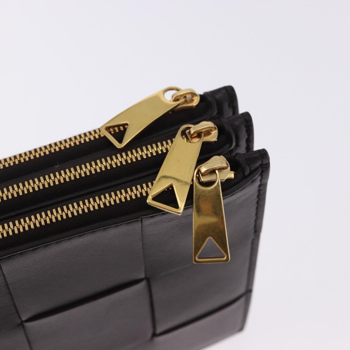 BOTTEGA VENETA MAXI INTRECCIATO Clutch Bag Leather Dark Brown Gold Auth ki6767M