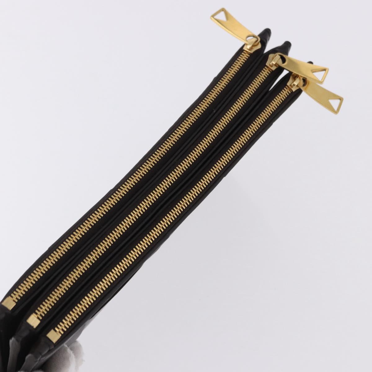 BOTTEGA VENETA MAXI INTRECCIATO Clutch Bag Leather Dark Brown Gold Auth ki6767M