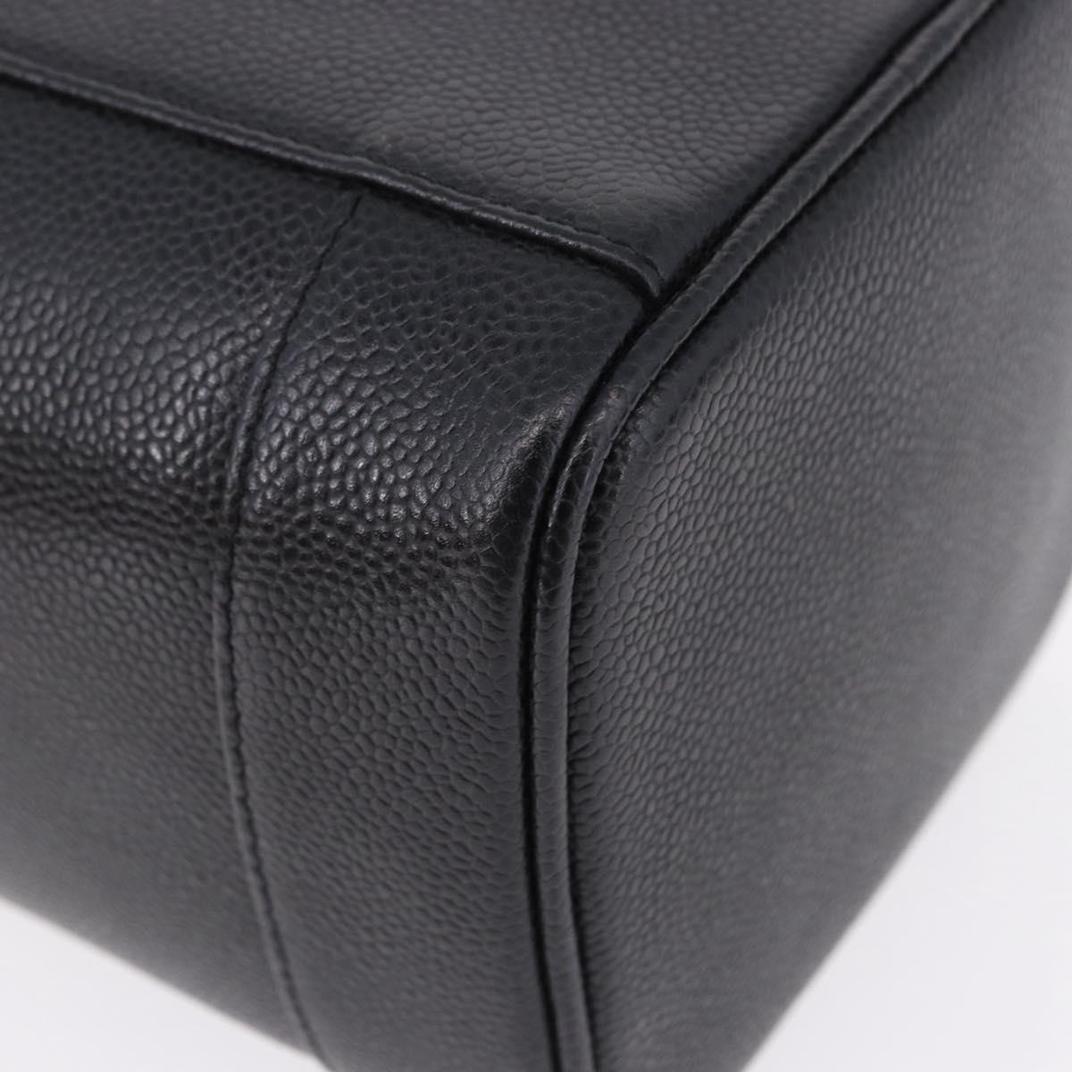 CHANEL COCO Mark Vanity Hand Bag Caviar Skin Black Gold CC Auth ki6768SAV