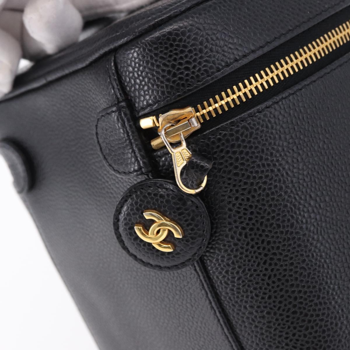 CHANEL COCO Mark Vanity Hand Bag Caviar Skin Black Gold CC Auth ki6768SAV