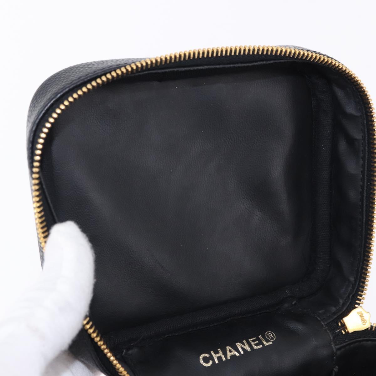 CHANEL COCO Mark Vanity Hand Bag Caviar Skin Black Gold CC Auth ki6768SAV