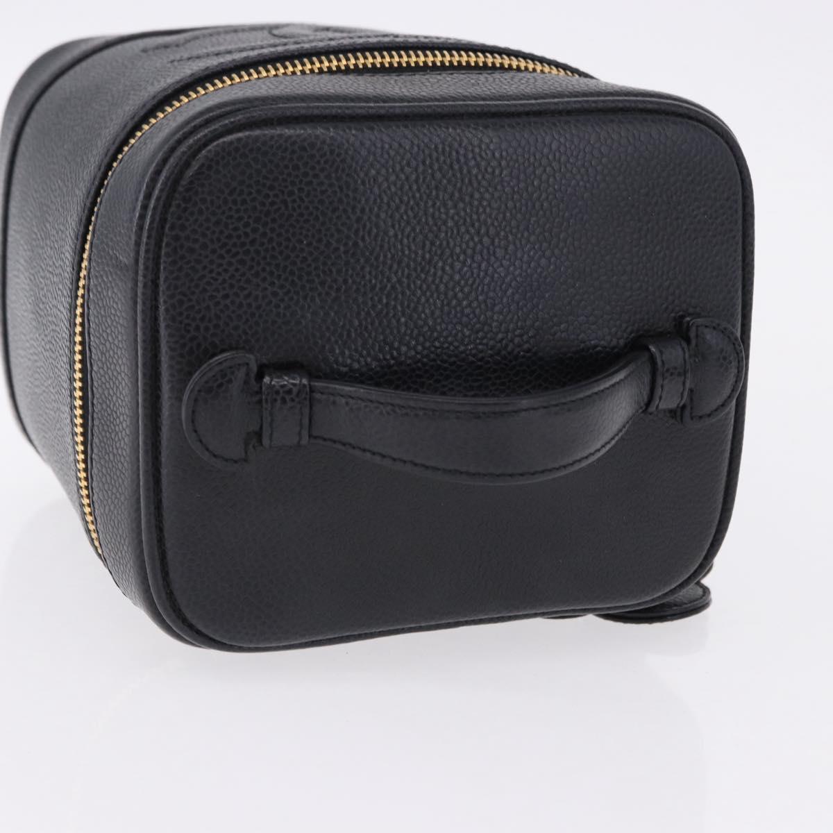 CHANEL COCO Mark Vanity Hand Bag Caviar Skin Black Gold CC Auth ki6768SAV