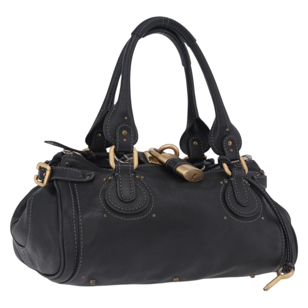 Chloe Paddington Hand Bag Leather Black Gold Silver Auth ki6773M