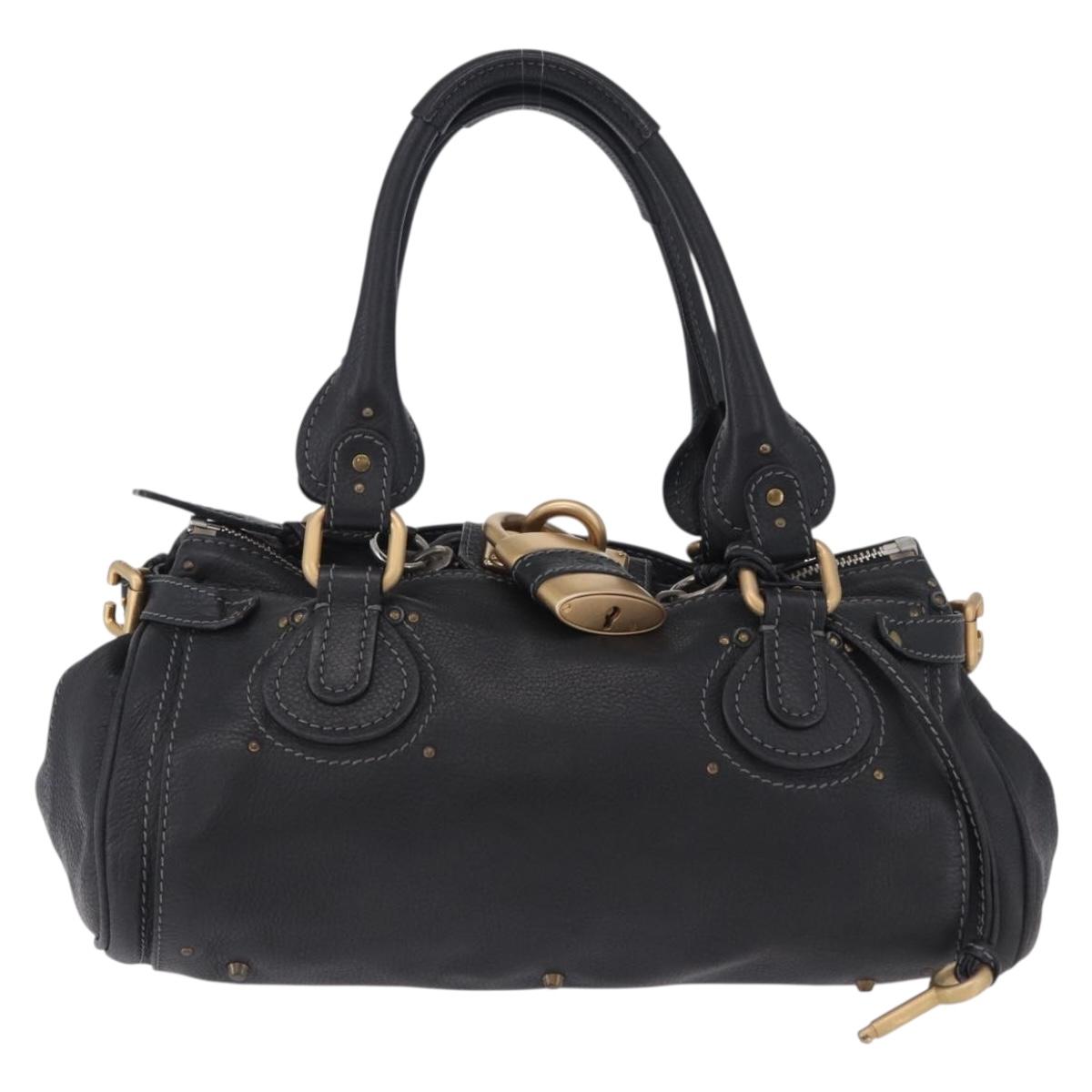 Chloe Paddington Hand Bag Leather Black Gold Silver Auth ki6773M