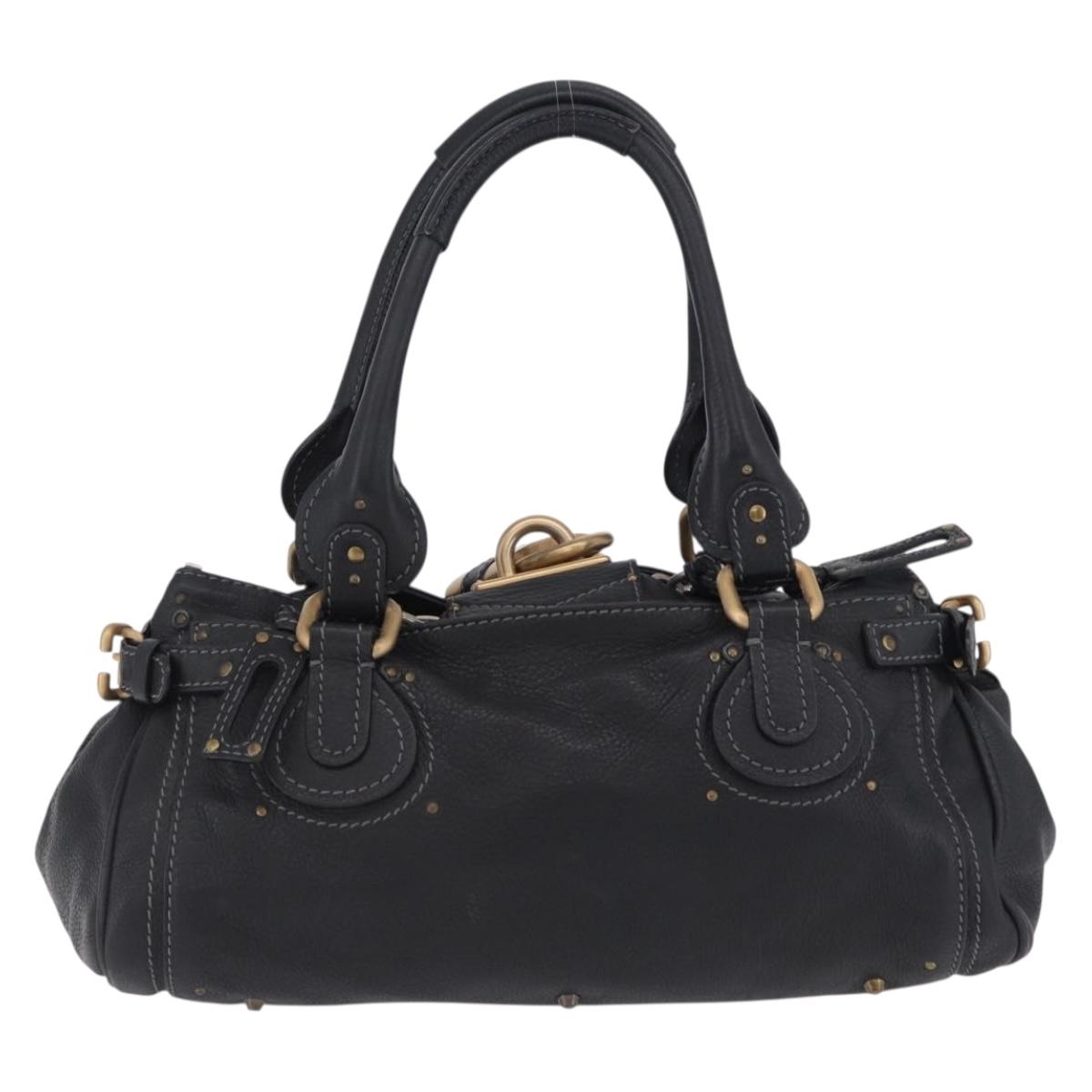 Chloe Paddington Hand Bag Leather Black Gold Silver Auth ki6773M