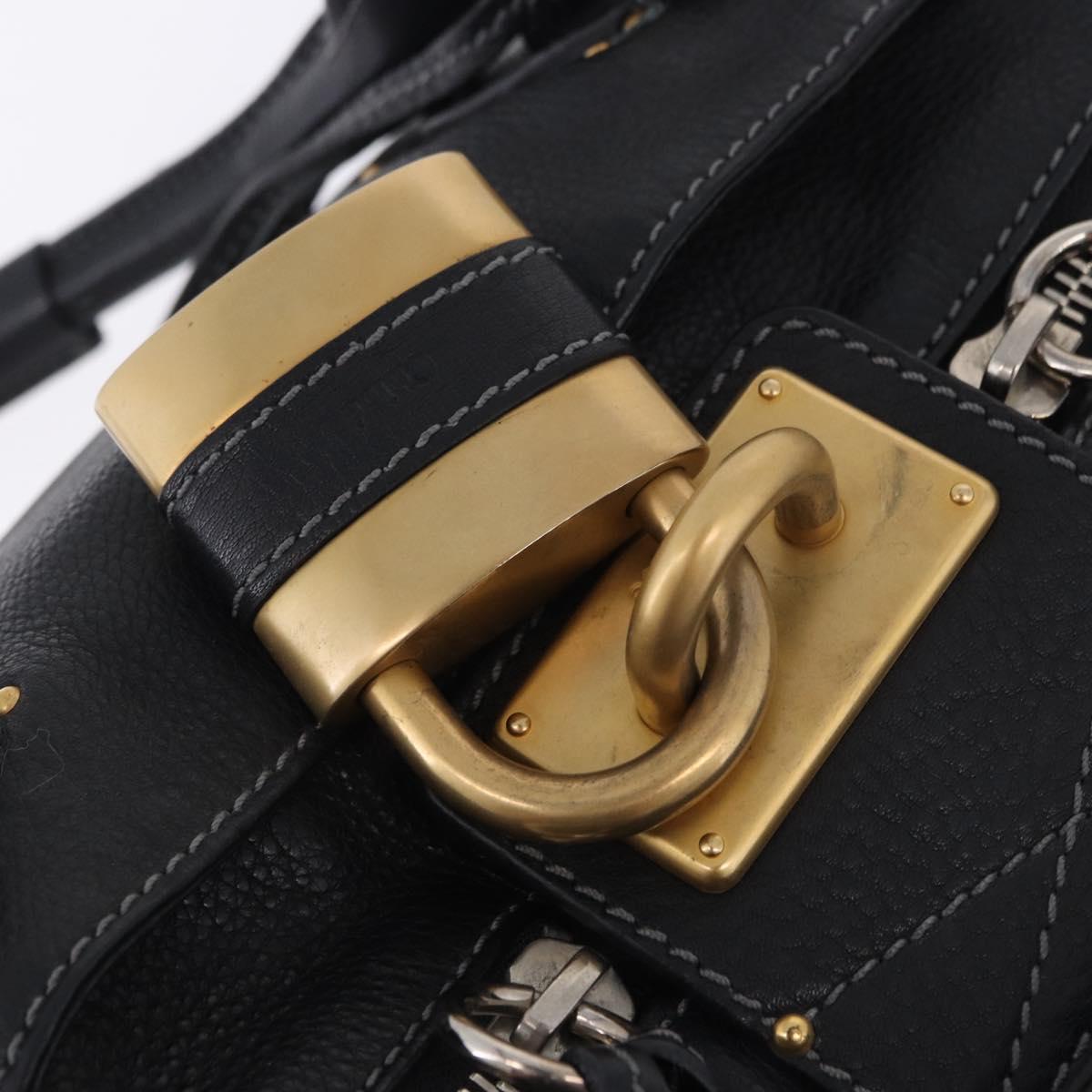 Chloe Paddington Hand Bag Leather Black Gold Silver Auth ki6774M