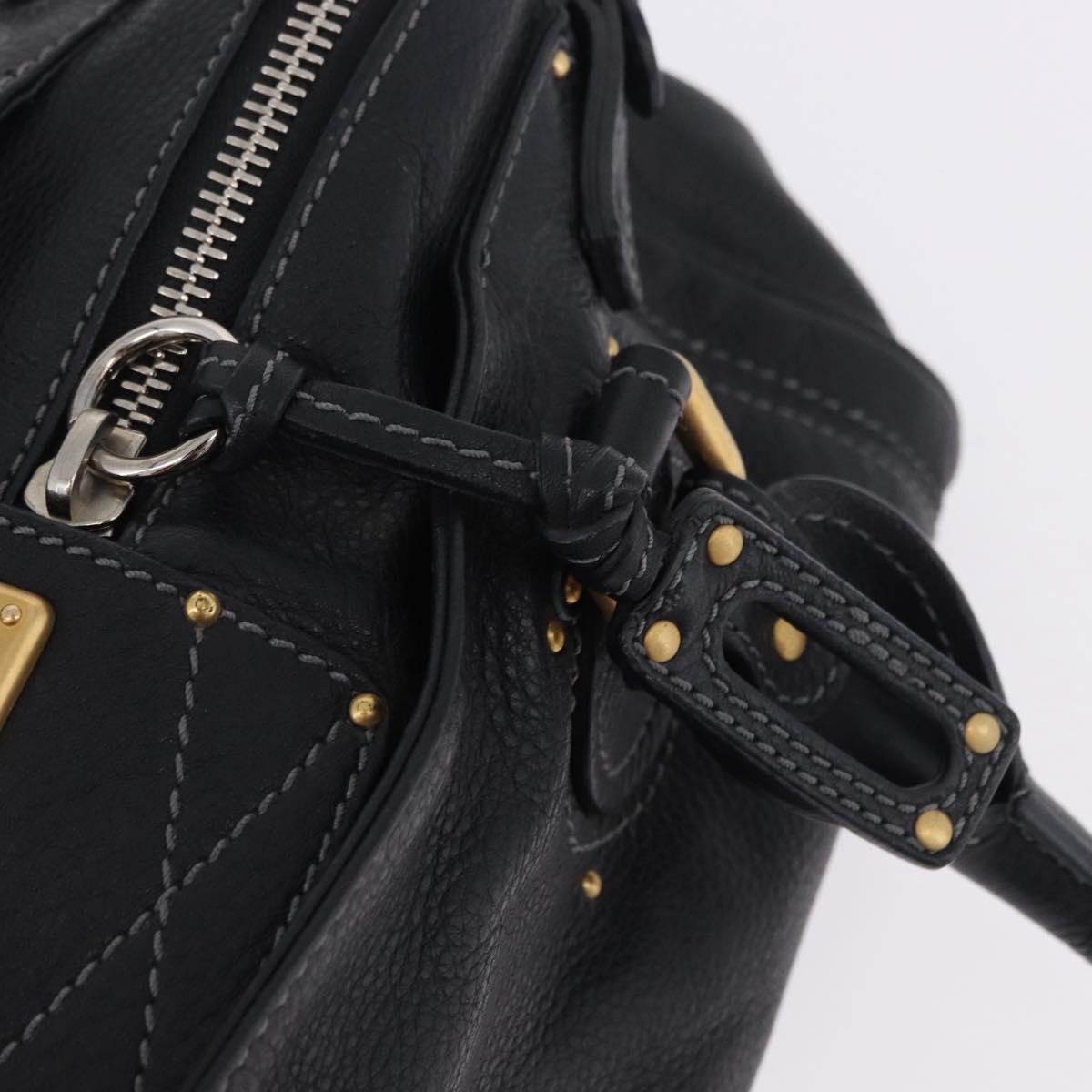 Chloe Paddington Hand Bag Leather Black Gold Silver Auth ki6774M