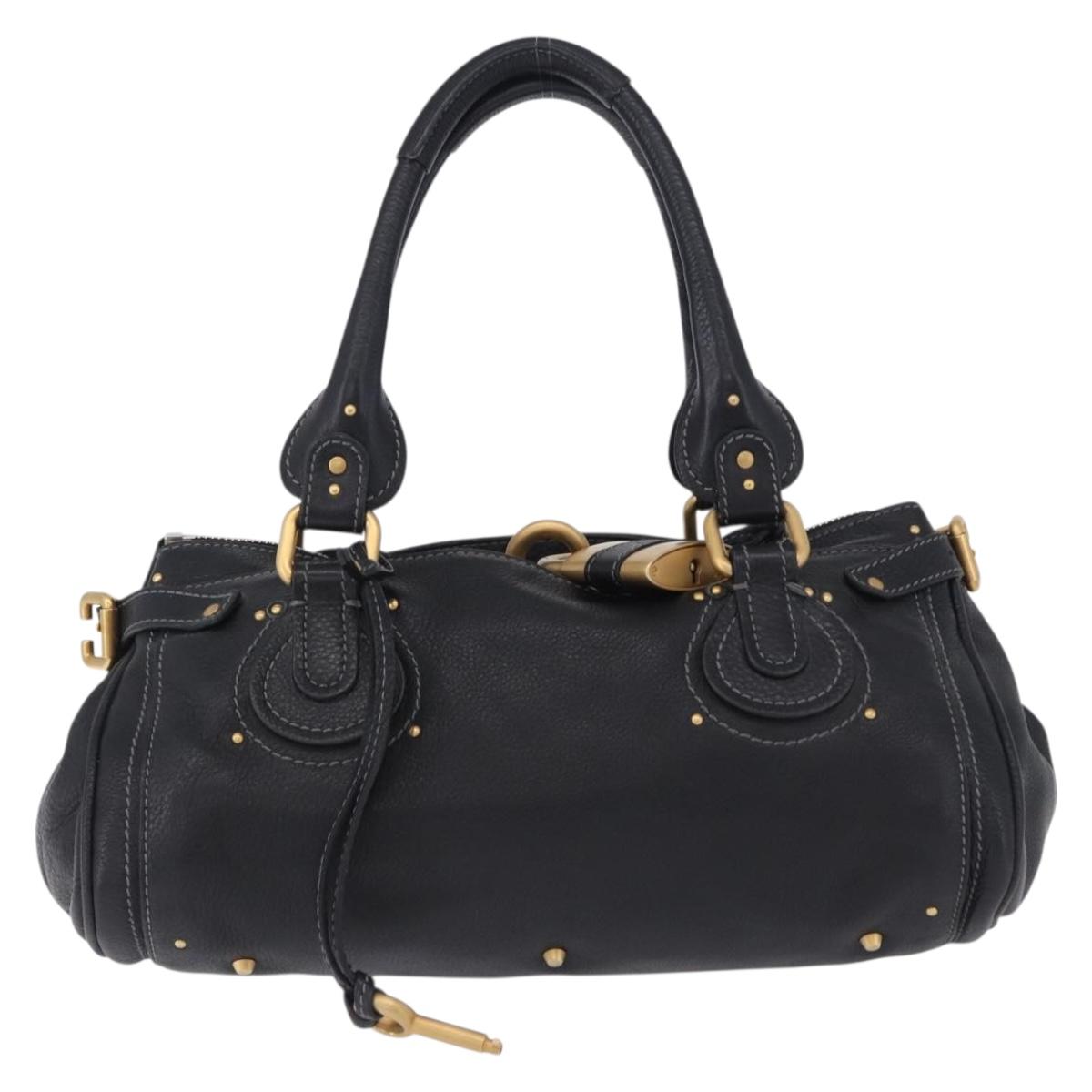 Chloe Paddington Hand Bag Leather Black Gold Silver Auth ki6774M