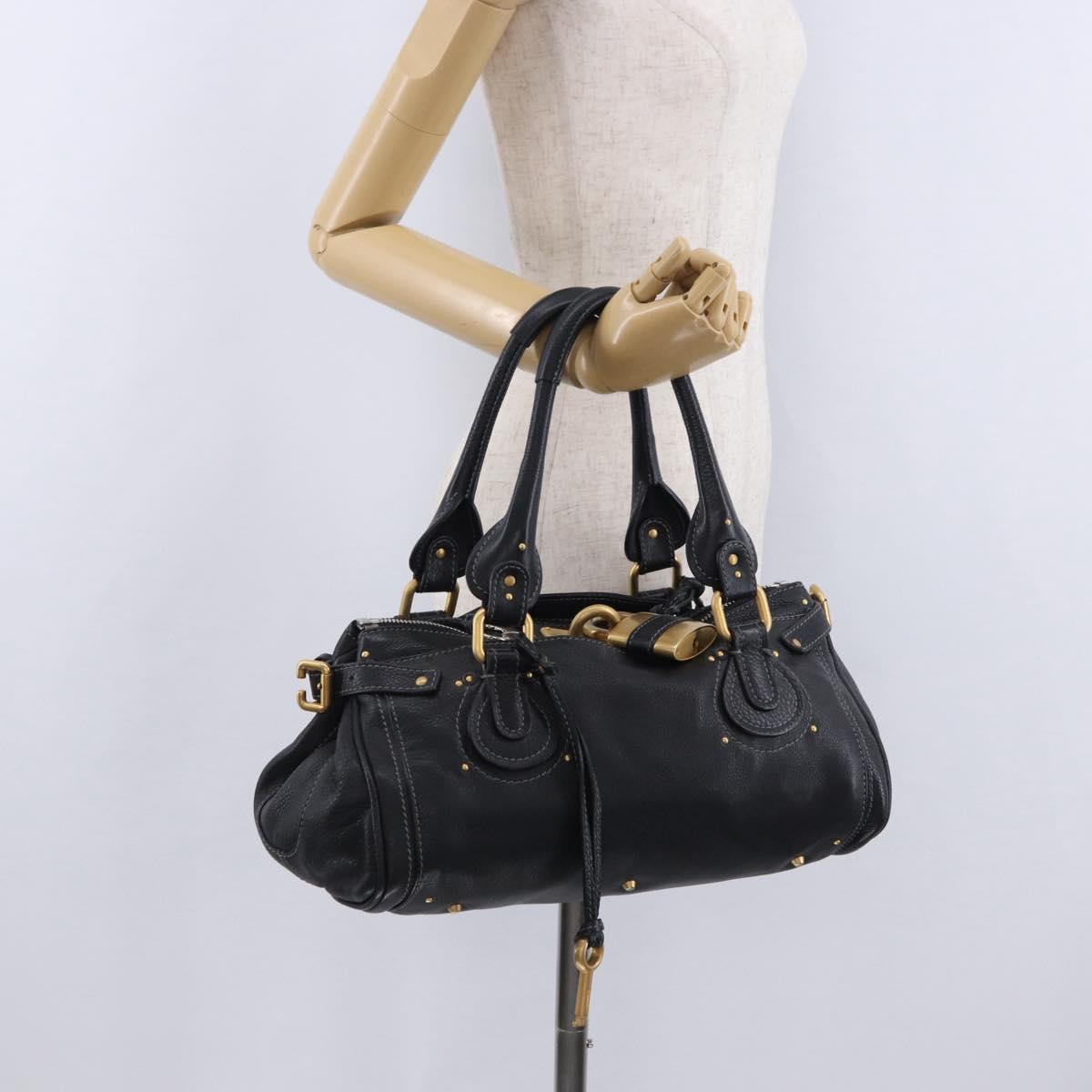 Chloe Paddington Hand Bag Leather Black Gold Silver Auth ki6774M