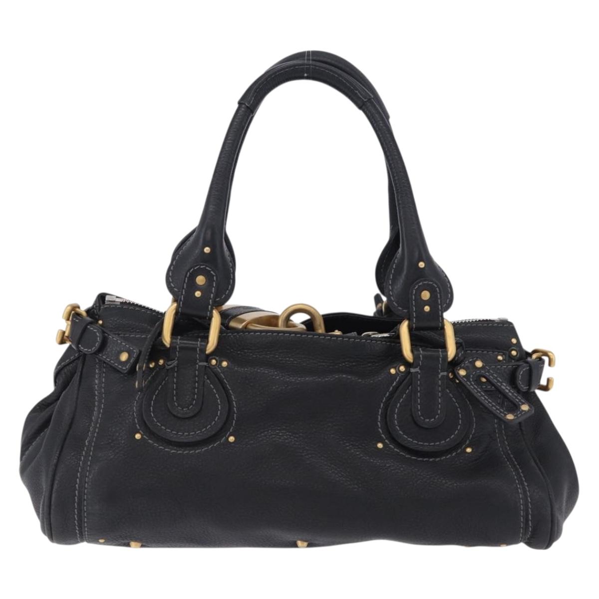 Chloe Paddington Hand Bag Leather Black Gold Silver Auth ki6774M