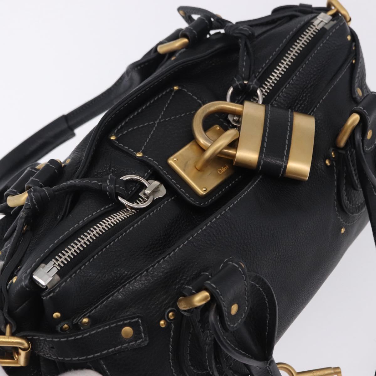 Chloe Paddington Hand Bag Leather Black Gold Silver Auth ki6774M