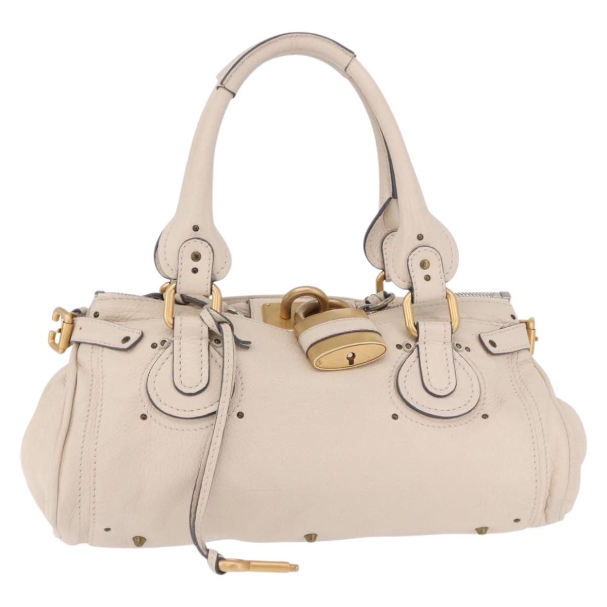 Chloe Paddington Hand Bag Leather Beige Gold Silver Auth ki6776M
