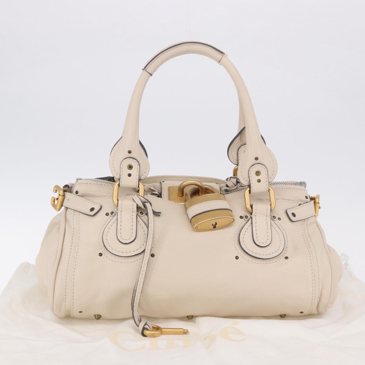 Chloe Paddington Hand Bag Leather Beige Gold Silver Auth ki6776M