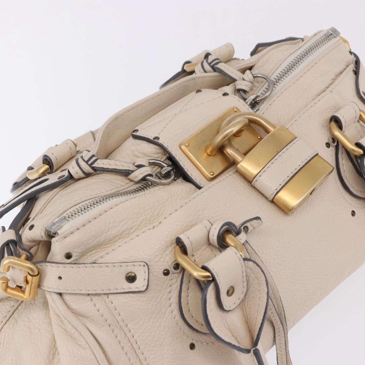 Chloe Paddington Hand Bag Leather Beige Gold Silver Auth ki6776M