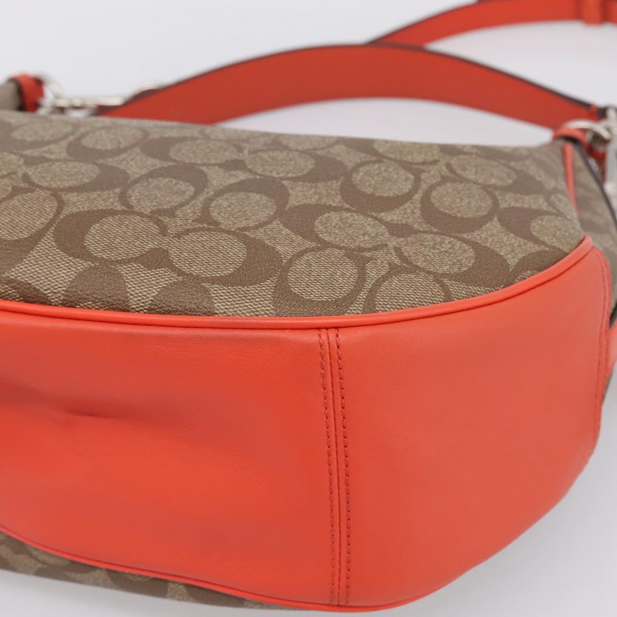 Coach Signature Shoulder Bag PVC 2way Beige Silver Auth ki6777A