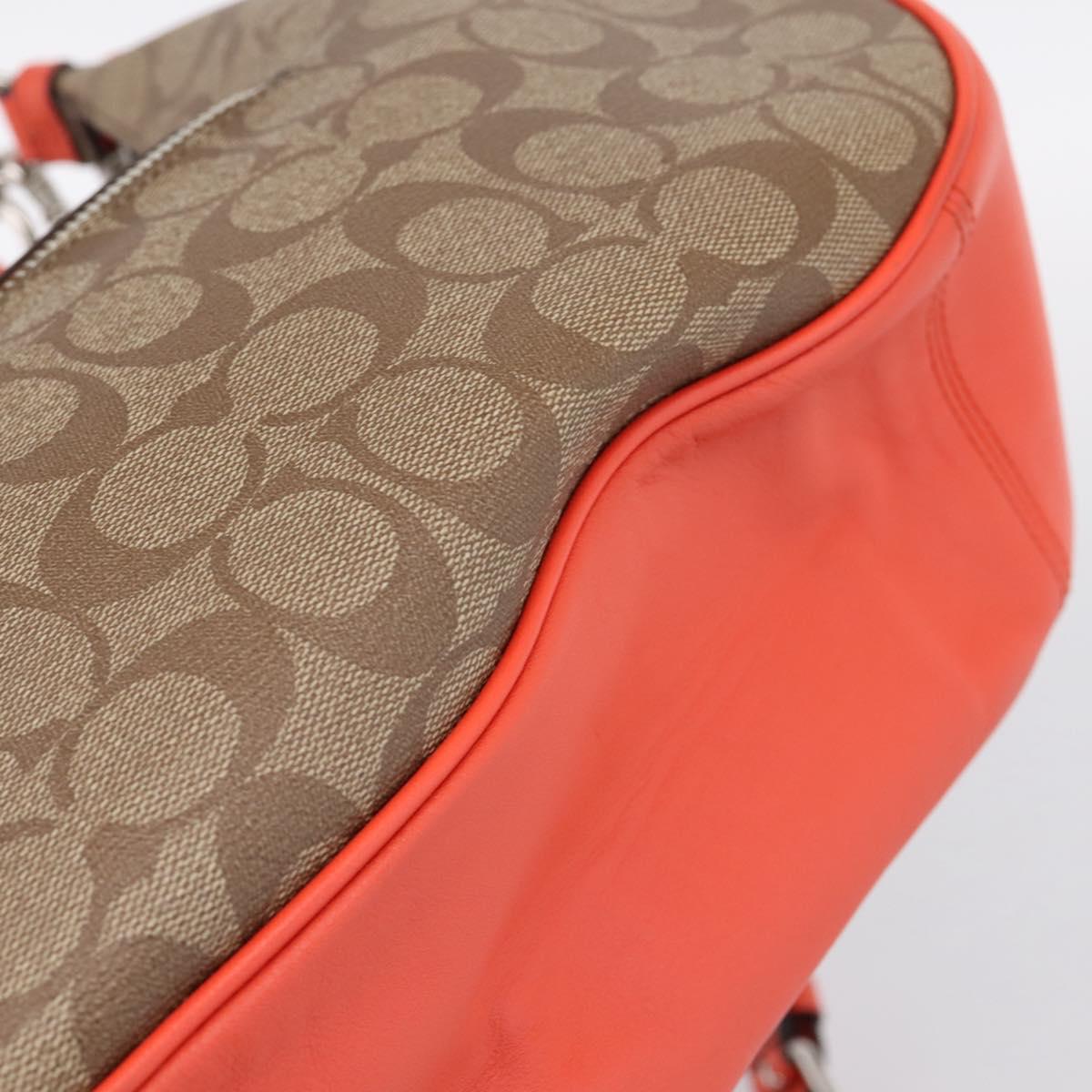 Coach Signature Shoulder Bag PVC 2way Beige Silver Auth ki6777A