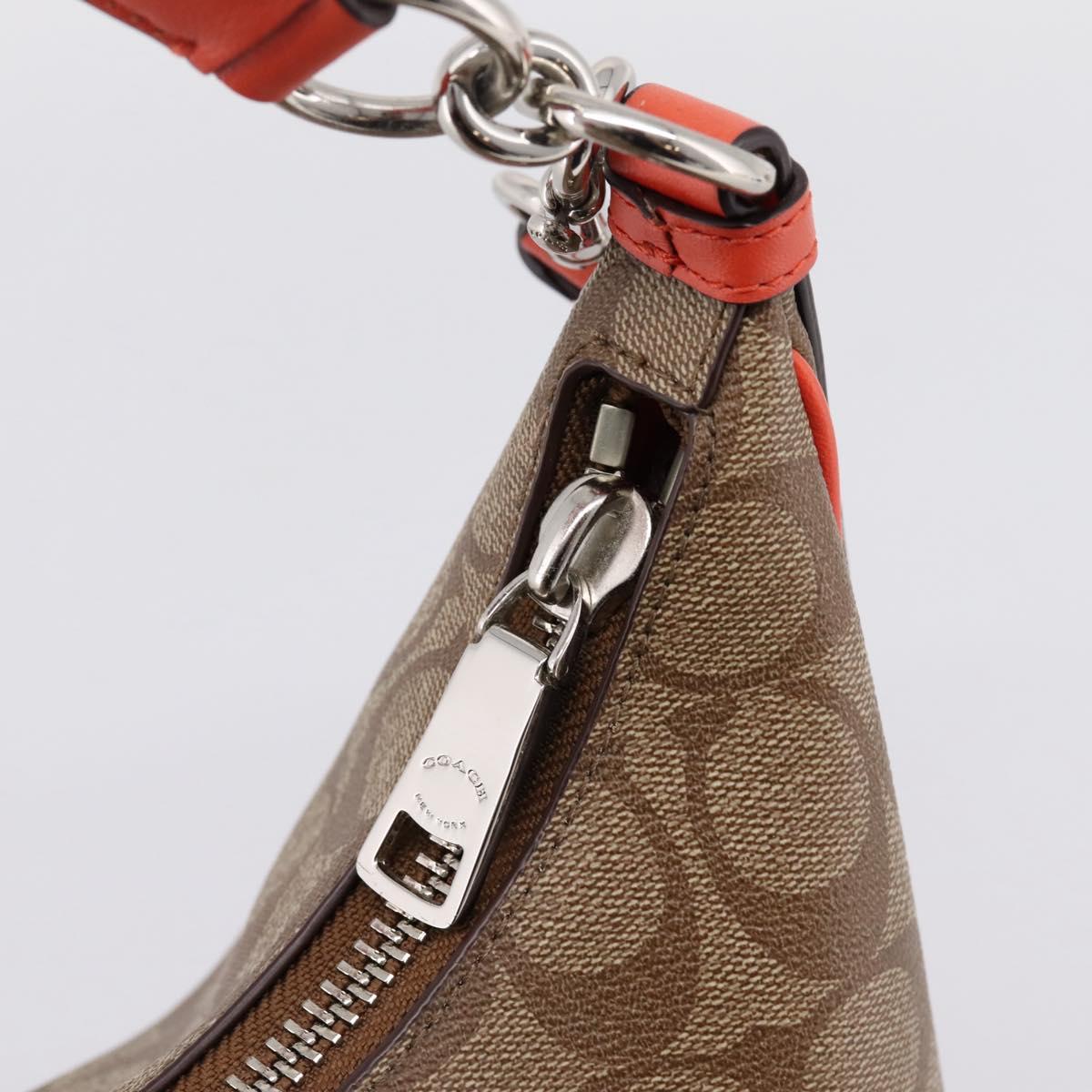Coach Signature Shoulder Bag PVC 2way Beige Silver Auth ki6777A