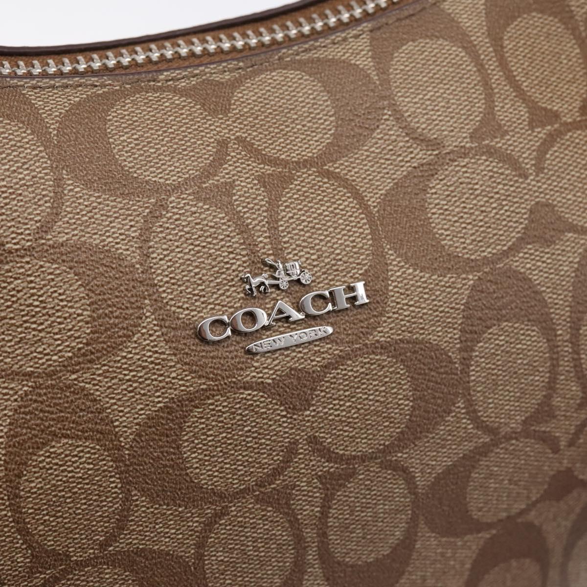 Coach Signature Shoulder Bag PVC 2way Beige Silver Auth ki6777A