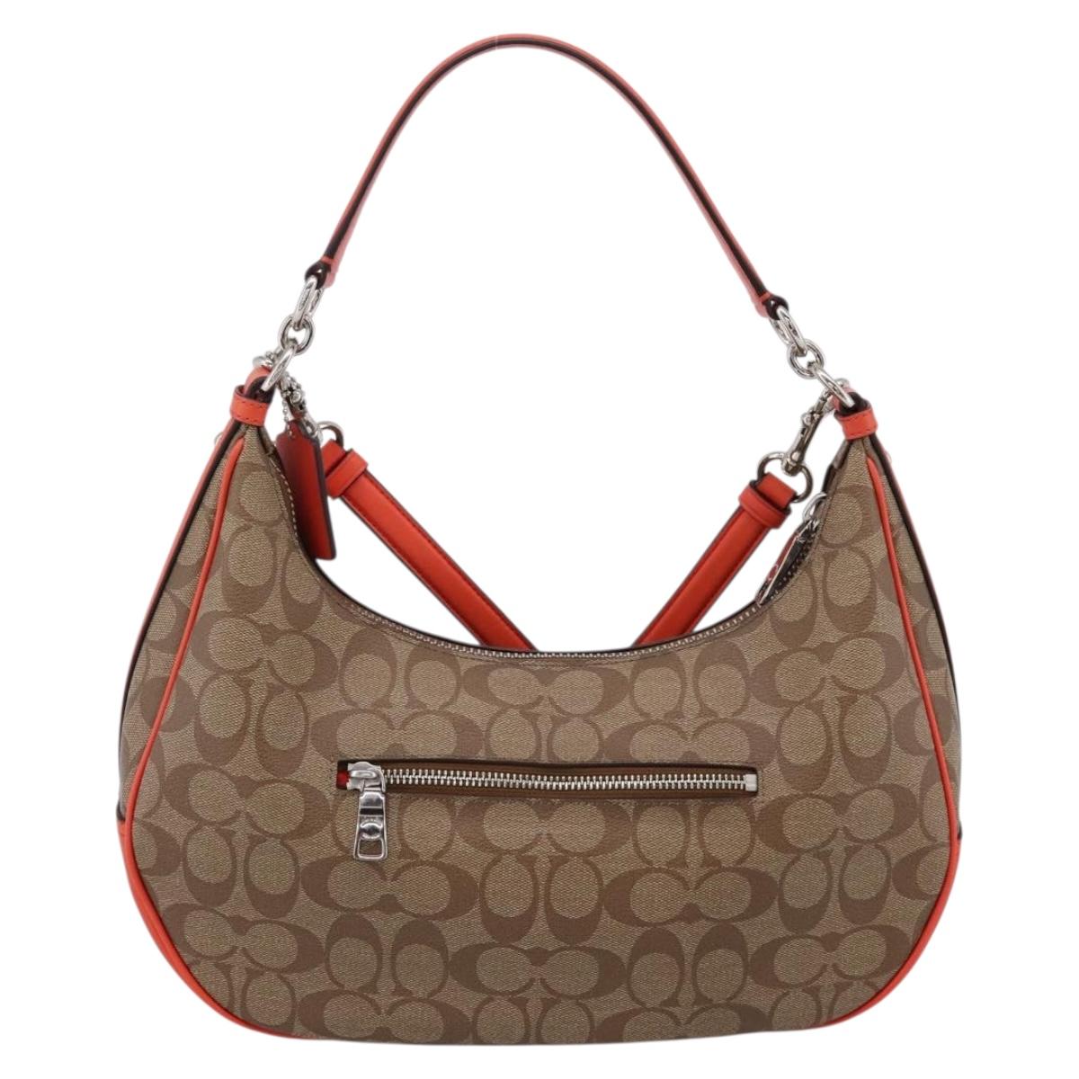 Coach Signature Shoulder Bag PVC 2way Beige Silver Auth ki6777A