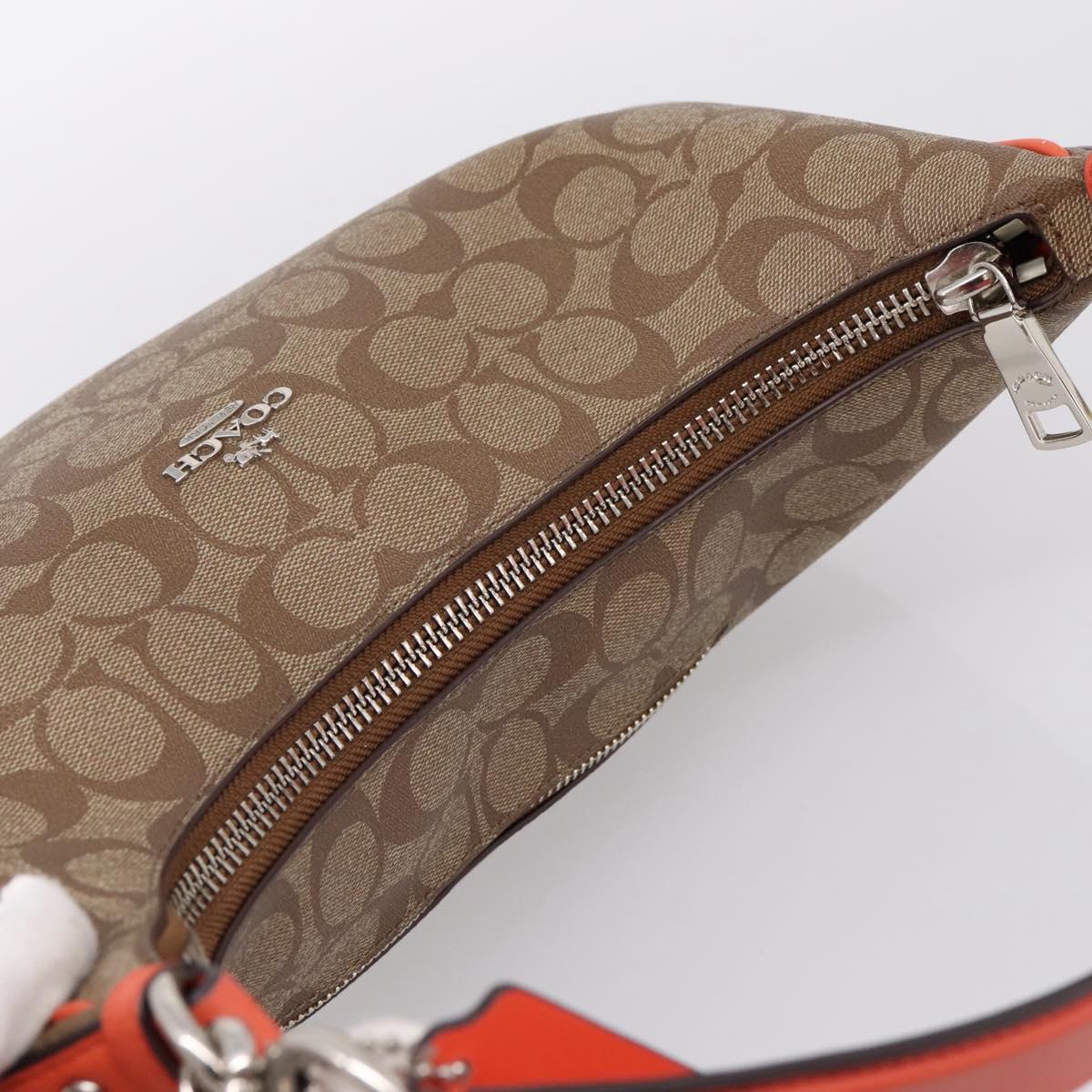 Coach Signature Shoulder Bag PVC 2way Beige Silver Auth ki6777A