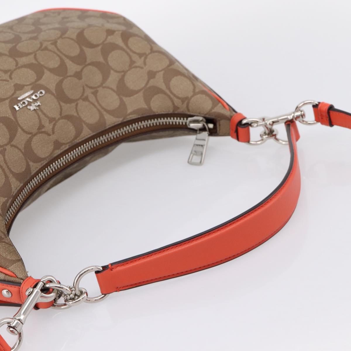Coach Signature Shoulder Bag PVC 2way Beige Silver Auth ki6777A