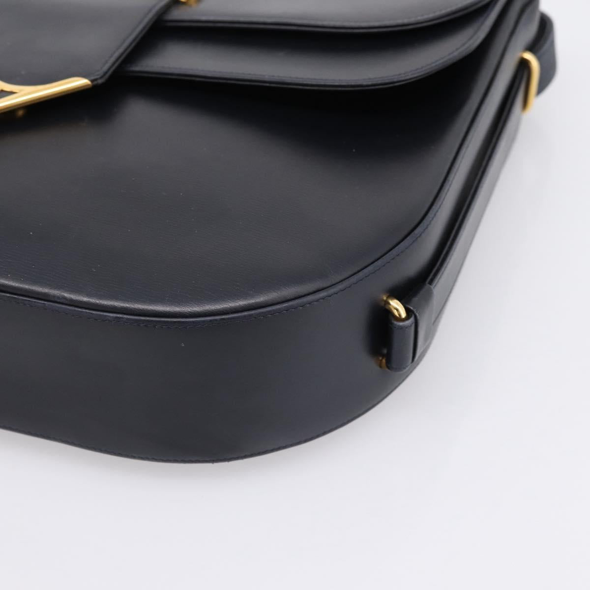 CARTIER Sapphire Line Shoulder Bag Leather Black Gold Auth ki6781A