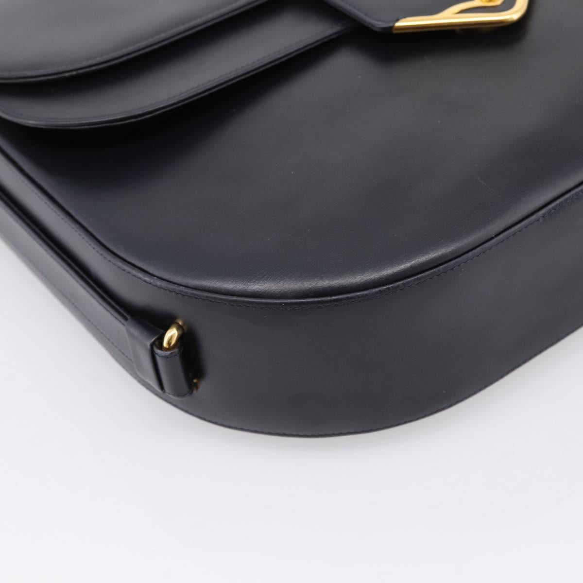 CARTIER Sapphire Line Shoulder Bag Leather Black Gold Auth ki6781A