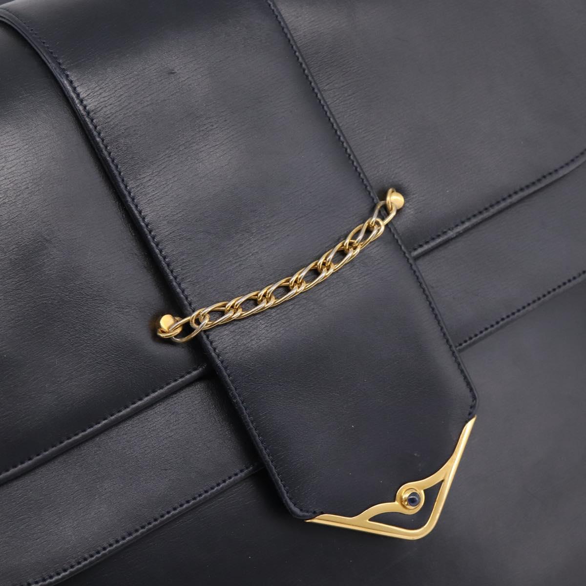 CARTIER Sapphire Line Shoulder Bag Leather Black Gold Auth ki6781A