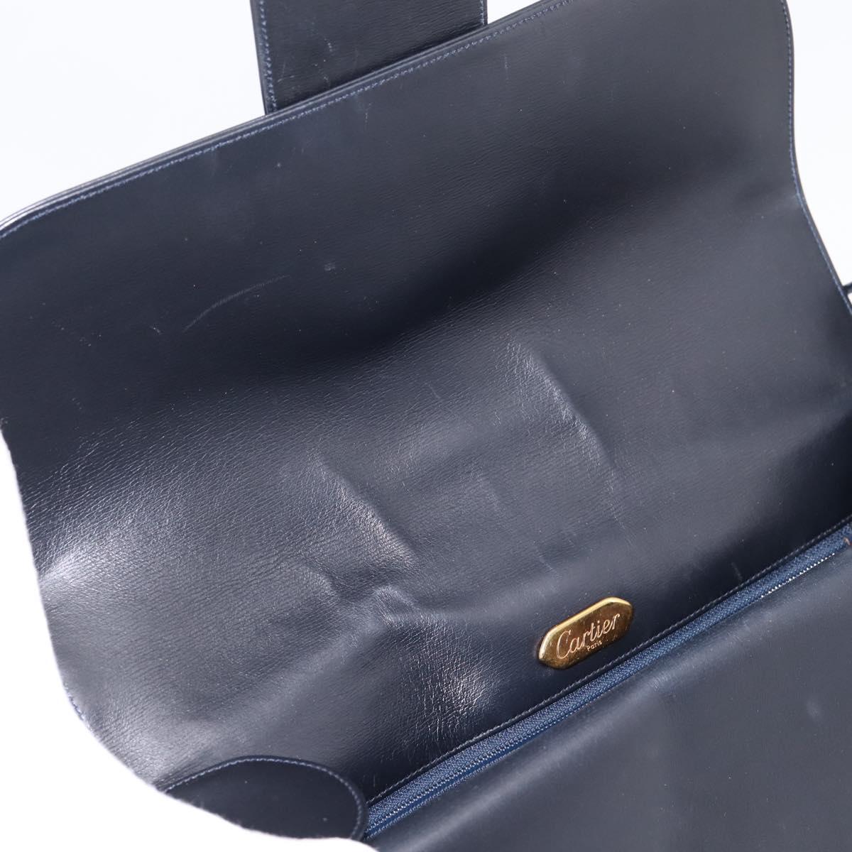 CARTIER Sapphire Line Shoulder Bag Leather Black Gold Auth ki6781A